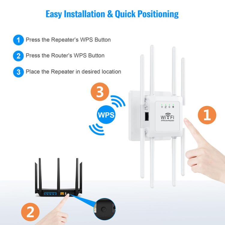 U18 1200Mbps 2.4G & 5G  Wireless Repeater WiFi Signal Amplifier With 8 Antenna US Plug Black - Broadband Amplifiers by buy2fix | Online Shopping UK | buy2fix