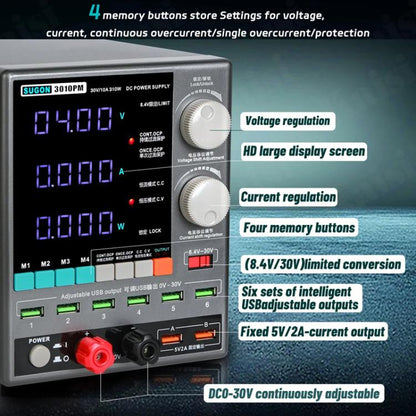 SUGON 3010PM 150W 30V 10A 4 Digital Display Cell Phone Repair Power Meter US Plug - Power Supply by SUGON | Online Shopping UK | buy2fix