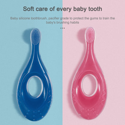 2-in-1 Baby Silicone Toothbrush Creative Baby Soft Hair Short Handle Short Neck Protector(Pink) - Baby Care by buy2fix | Online Shopping UK | buy2fix