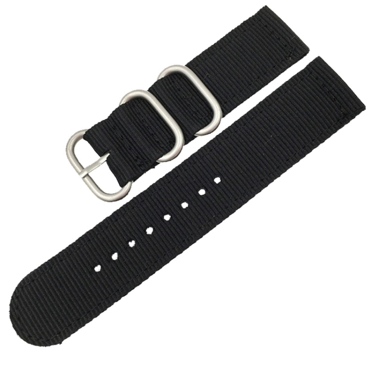 Washable Nylon Canvas Watchband, Band Width:22mm(Black with Silver Ring Buckle) - Watch Accessories & Parts by buy2fix | Online Shopping UK | buy2fix