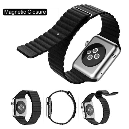 For Apple Watch 42mm Loop Magnetic Closure Clasp PU Leather Watch Band(Black) - Smart Wear by buy2fix | Online Shopping UK | buy2fix