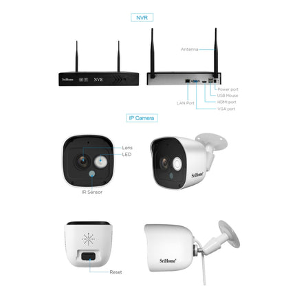 SriHome NVS002 1080P 6-Channel NVR Kit Wireless Security Camera System, Support Humanoid Detection / Motion Detection / Night Vision, US Plug - Security by SriHome | Online Shopping UK | buy2fix