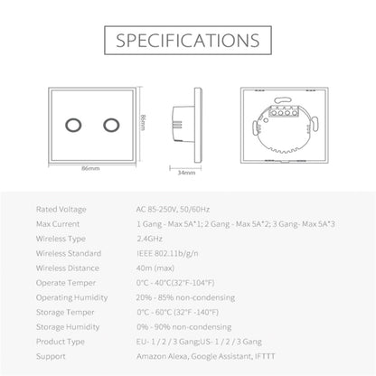 NEO NAS-SC02W Wireless WiFi EU Smart Light Control Switch 2Gang - Smart Switch by NEO | Online Shopping UK | buy2fix