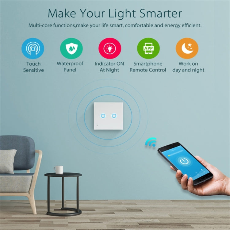 NEO NAS-SC02W Wireless WiFi EU Smart Light Control Switch 2Gang - Smart Switch by NEO | Online Shopping UK | buy2fix