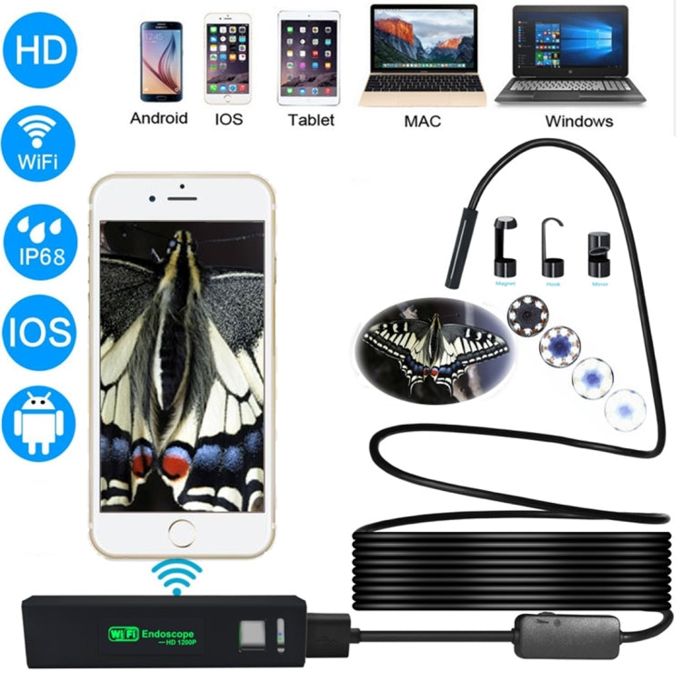 2.0MP HD Camera WiFi Endoscope Snake Tube Inspection Camera with 8 LED, Waterproof IP68, Lens Diameter: 8mm, Length: 2m, Soft Line - Consumer Electronics by buy2fix | Online Shopping UK | buy2fix