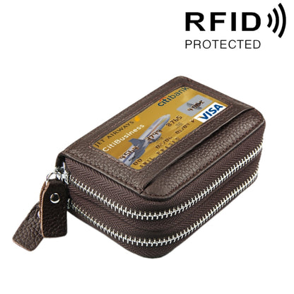 Genuine Cowhide Leather Dual Layer Solid Color Zipper Card Holder Wallet RFID Blocking Coin Purse Card Bag Protective Case with 11 Card Slots & Coin Position, Size: 11*7.5*4.5cm(Coffee) - Antimagnetic RFID Package by buy2fix | Online Shopping UK | buy2fix