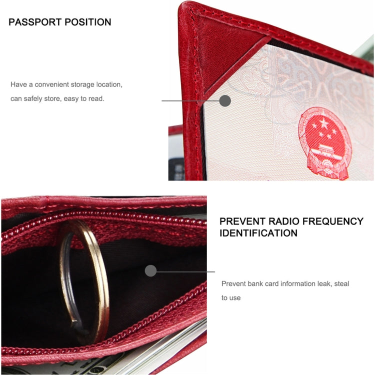 Antimagnet RFID Genuine Leather Wallet / Passport Package / Cowhide Card Slot for man(Red) - Antimagnetic RFID Package by buy2fix | Online Shopping UK | buy2fix