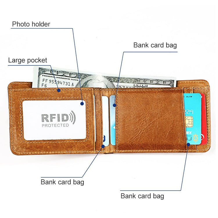 KB186 Antimagnetic RFID Mini Crazy Horse Texture Leather Billfold Card Wallet for Men and Women(Yellowish-brown) - Antimagnetic RFID Package by buy2fix | Online Shopping UK | buy2fix