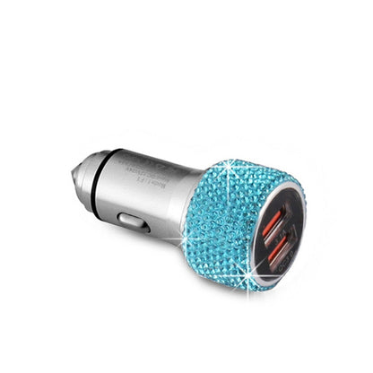 Car Diamond Aluminium Alloy QC3.0 Dual USB Quick Charger(Lake Blue) - In Car by buy2fix | Online Shopping UK | buy2fix