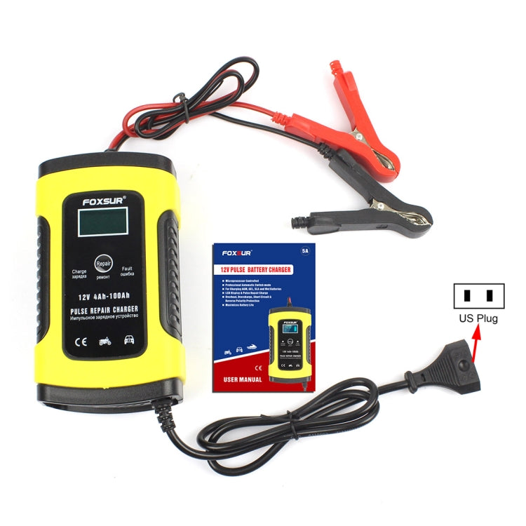 FOXSUR 12V 6A Intelligent Universal Battery Charger for Car Motorcycle, Length: 55cm, US Plug(Yellow) - In Car by FOXSUR | Online Shopping UK | buy2fix