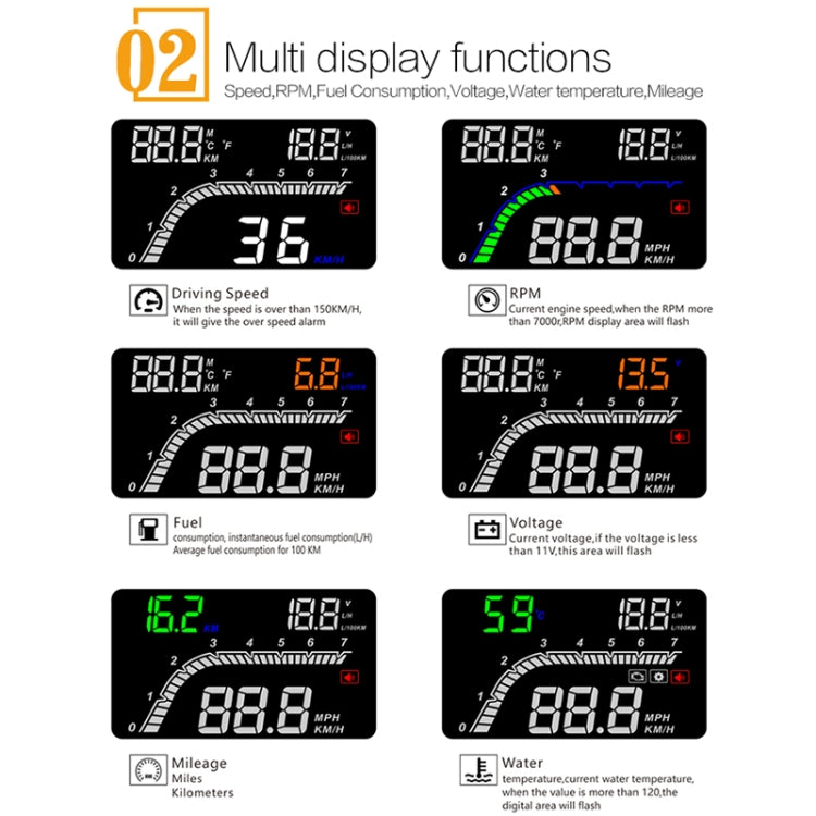 T100 OBD2 4 inch Vehicle-mounted Head Up Display Security System, Support Car Speed / Engine Revolving Speed Display / Instantaneous Fuel Consumption / Detection and Elimination Fault Code - Head Up Display System by buy2fix | Online Shopping UK | buy2fix