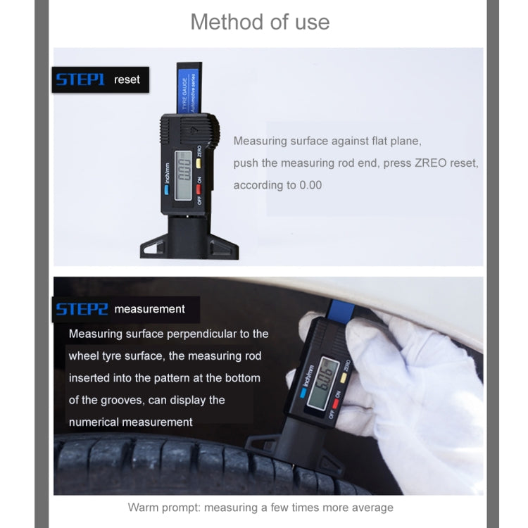 0-25mm Electronic Digital Tread Plan Refinding Rounds Refinding Outcome Exists Tread Tablets Type Gauge Depth Vernier Caliper Measuring Tools(Black) - In Car by buy2fix | Online Shopping UK | buy2fix