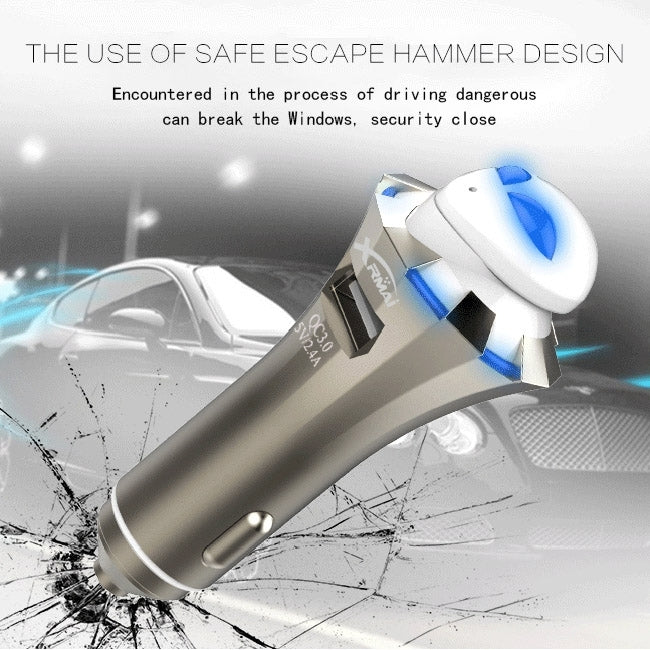 A8 3 in 1 Bluetooth Earphone & Safety Hammer & Car Charger, Support Hands-free Call & USB Quick Charger Function - Bluetooth Car Kits by buy2fix | Online Shopping UK | buy2fix