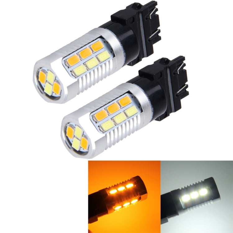 2 PCS T25-3157 6W 22 SMD-5730-LEDs White + Yellow Light Brake Light Turn Light, DC 12V - Brake Lights by buy2fix | Online Shopping UK | buy2fix