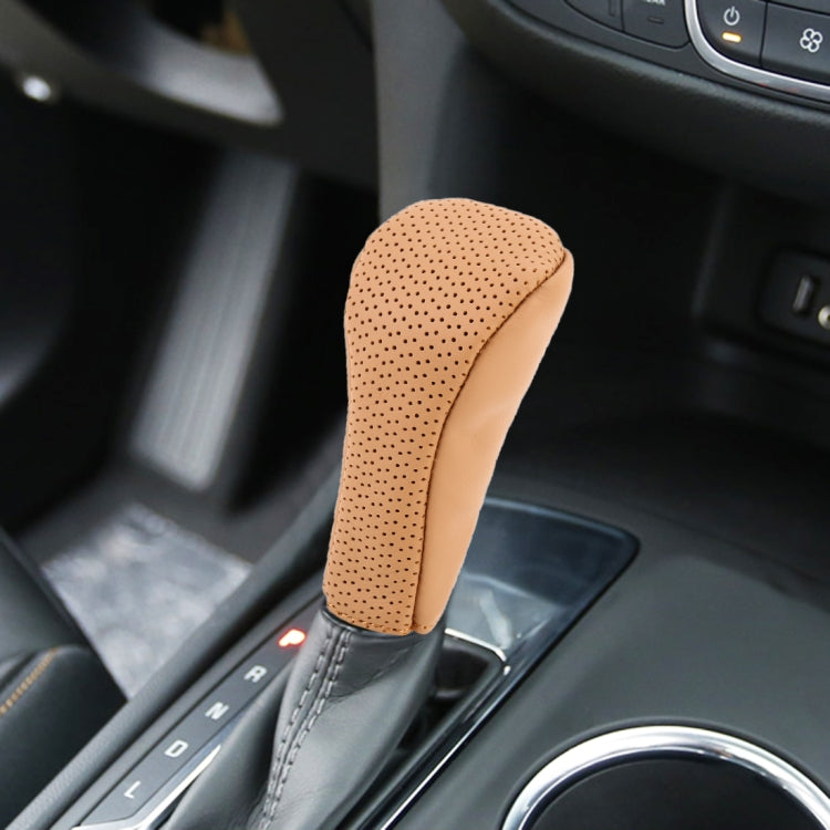 Universal Nonslip Breathable Genuine Leather Car Gear Shift Knob Cover(Brown) - Shift Knob by buy2fix | Online Shopping UK | buy2fix