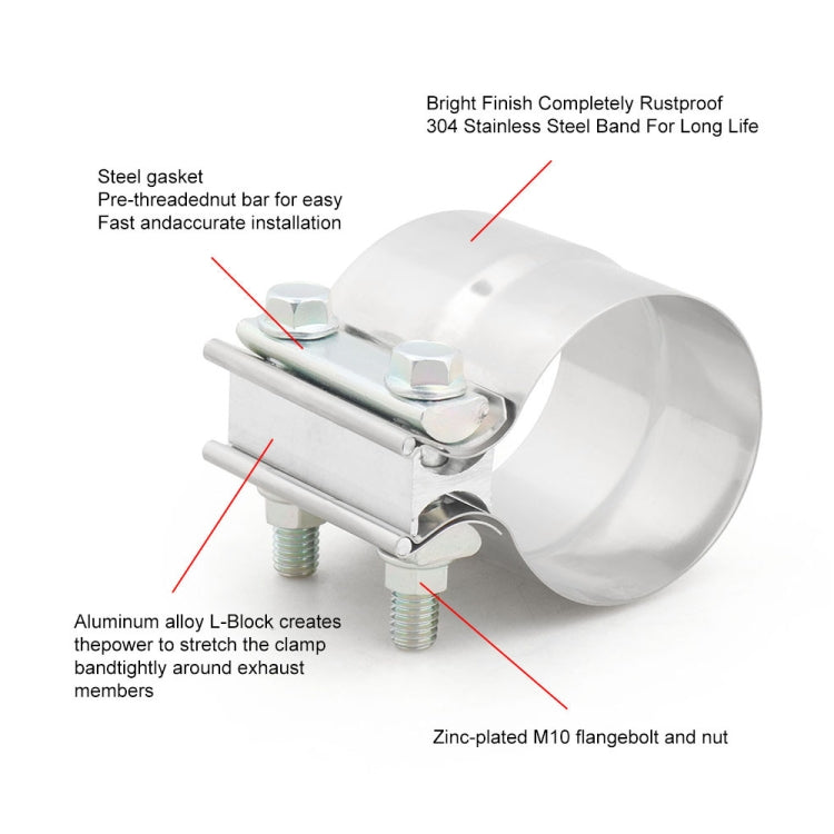 2.25 inch Car Turbo Exhaust Downpipe Stainless Steel Lap Joint Band Clamp - In Car by buy2fix | Online Shopping UK | buy2fix