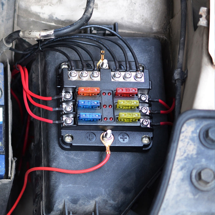 1 in 6 Out 6 Way Circuit Fuse Box Screw Terminal Section Fuse Holder Kits with LED Warning Indicator for Auto Car Truck Boat - In Car by buy2fix | Online Shopping UK | buy2fix