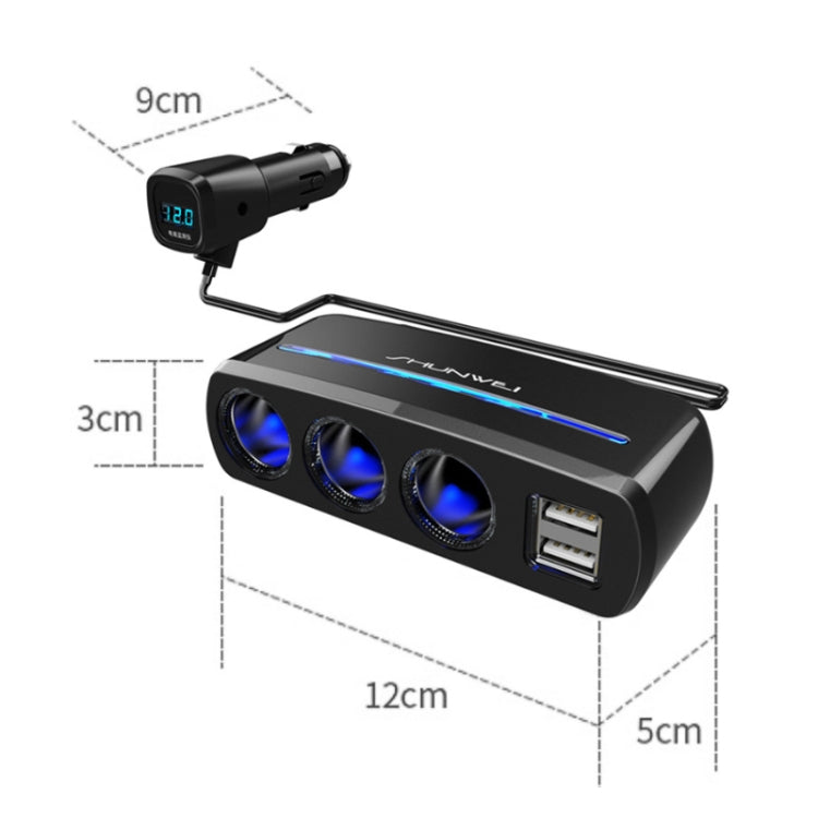 SHUNWEI SD-1939D 120W QC3.0 Car 3 in 1 Dual USB Charger Cigarette Lighter - Cigar Socket by SHUNWEI | Online Shopping UK | buy2fix