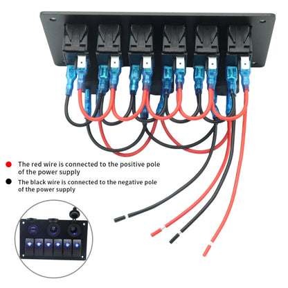 Multi-functional Combination Switch Panel 12V / 24V 6 Way Switches + Dual USB Charger for Car RV Marine Boat (Blue Light) - In Car by buy2fix | Online Shopping UK | buy2fix