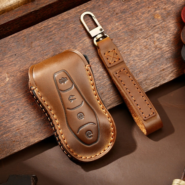 Hallmo Car Cowhide Leather Key Protective Cover Key Case for Geely Emgrand A Style(Brown) -  by Hallmo | Online Shopping UK | buy2fix