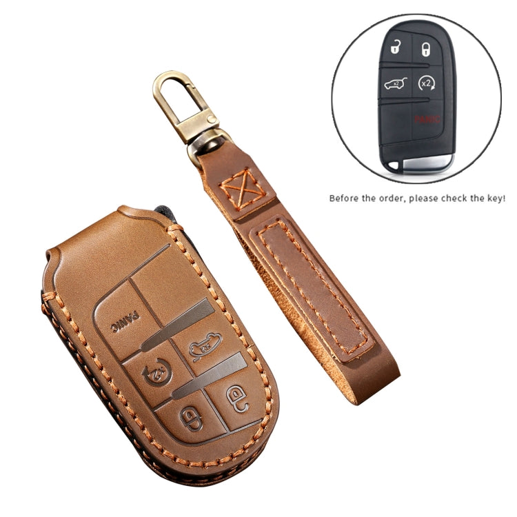 Hallmo Car Cowhide Leather Key Protective Cover Key Case for Jeep Compass(Brown) -  by Hallmo | Online Shopping UK | buy2fix