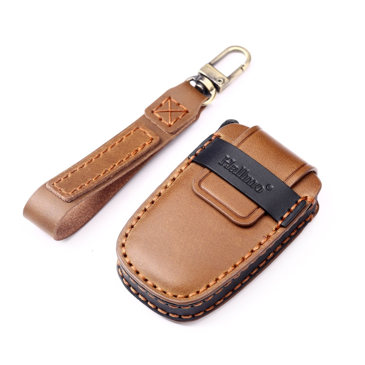 Hallmo Car Cowhide Leather Key Protective Cover Key Case for KIA K2 / K3 / K5 4-button(Brown) - Car Key Cases by Hallmo | Online Shopping UK | buy2fix