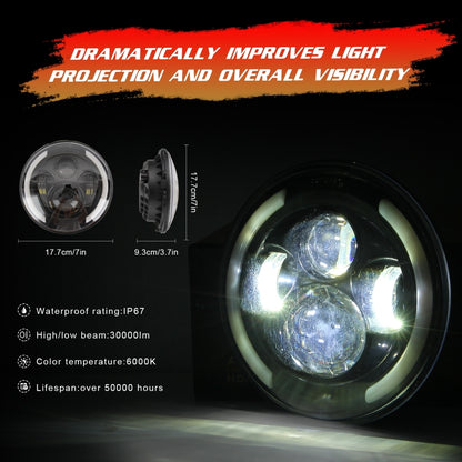 7 inch H4 / H13 DC 9V-30V 3000LM 3000K-6000K 25W Car Round Shape LED Headlight Lamps for Jeep Wrangler, with Angel Eye - In Car by buy2fix | Online Shopping UK | buy2fix