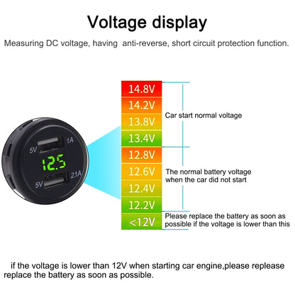 Universal Car Dual Port USB Charger Power Outlet Adapter 3.1A 5V IP66 with LED Digital Voltmeter + 60cm Cable(Green Light) - Car Charger by buy2fix | Online Shopping UK | buy2fix