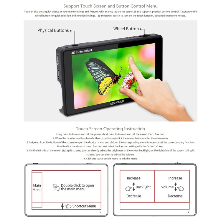 FEELWORLD LUT6 1920x1080 2600 nits 6 inch IPS Screen HDMI 4K Touch Control Camera Field Monitor - Camera Accessories by FEELWORLD | Online Shopping UK | buy2fix