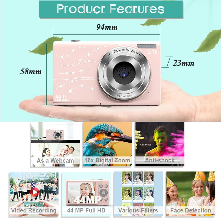 DC402 2.4 inch 44MP 16X Zoom 1080P Full HD Digital Camera Children Card Camera, AU Plug(Black) - Consumer Electronics by buy2fix | Online Shopping UK | buy2fix