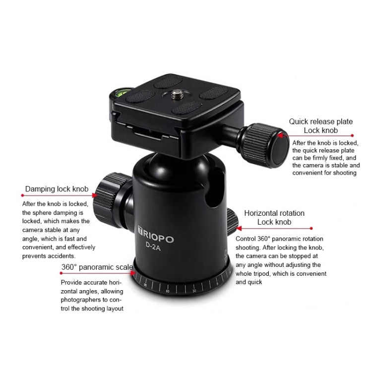 TRIOPO D-2A 360 Degree Rotation Aluminum Alloy Tripod 36mm Ball Head with Quick Release Plate - Camera Accessories by TRIOPO | Online Shopping UK | buy2fix
