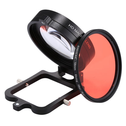 JSR 58mm 16X Macro Lens + Red Diving Lens Filter with Lens Cover + Lens Filter Ring Adapter + String + Cleaning Cloth for GoPro HERO6 /5 Dive Housing - Lens Filter by JSR | Online Shopping UK | buy2fix