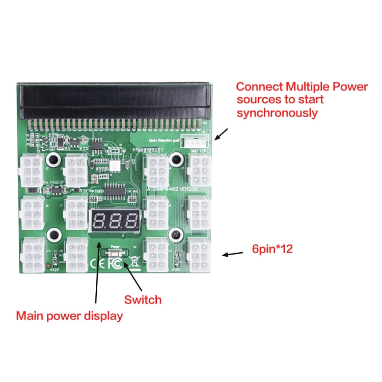 For HP 750W/1200W Server PSU Server Power Conversion 12-port 6-pin CHIPAL Power Module Branch Board with BTC Power Cord -  by buy2fix | Online Shopping UK | buy2fix