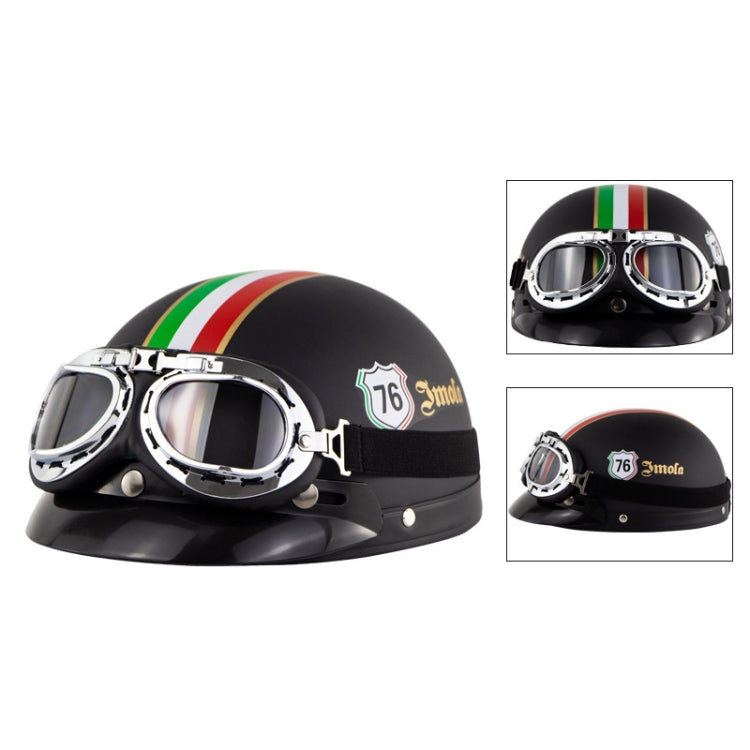 Soman Electromobile Motorcycle Half Face Helmet Retro Harley Helmet with Goggles(Matte Black Italy NO.76) - In Car by SOMAN | Online Shopping UK | buy2fix