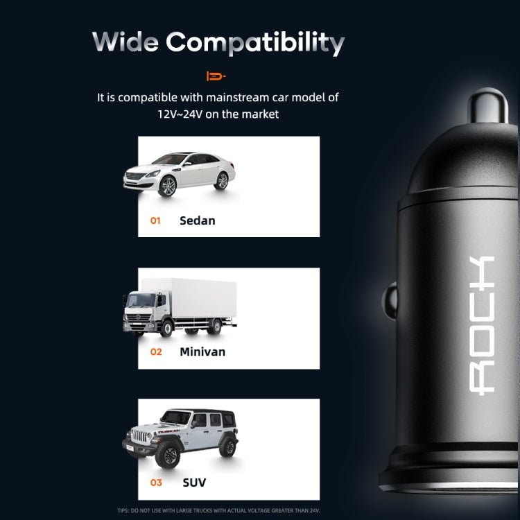 ROCK H11 4.8A 24W Mini Dual USB Car Charger(Black) - Car Charger by ROCK | Online Shopping UK | buy2fix