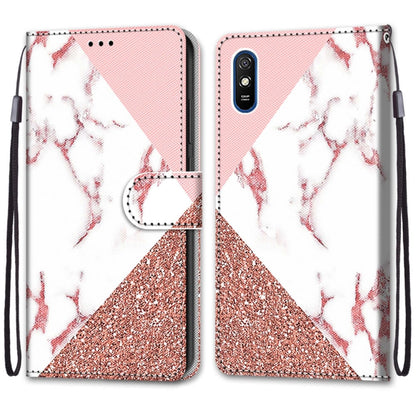 For Xiaomi Redmi 9A Coloured Drawing Cross Texture Horizontal Flip PU Leather Case with Holder & Card Slots & Wallet & Lanyard(Powder Stone Texture) - Xiaomi Cases by buy2fix | Online Shopping UK | buy2fix