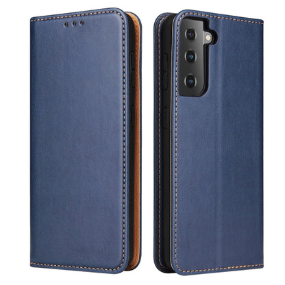 For Samsung Galaxy S21 5G Fierre Shann PU Genuine Leather Texture Horizontal Flip Leather Case with Holder & Card Slots & Wallet(Blue) - Galaxy S21 5G Cases by FIERRE SHANN | Online Shopping UK | buy2fix