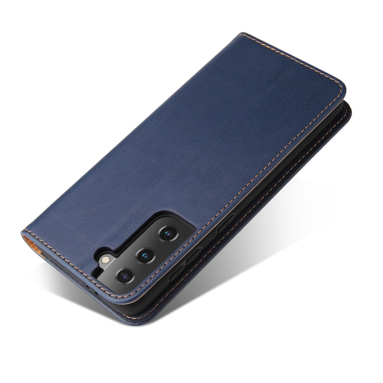 For Samsung Galaxy S21 5G Fierre Shann PU Genuine Leather Texture Horizontal Flip Leather Case with Holder & Card Slots & Wallet(Blue) - Galaxy S21 5G Cases by FIERRE SHANN | Online Shopping UK | buy2fix