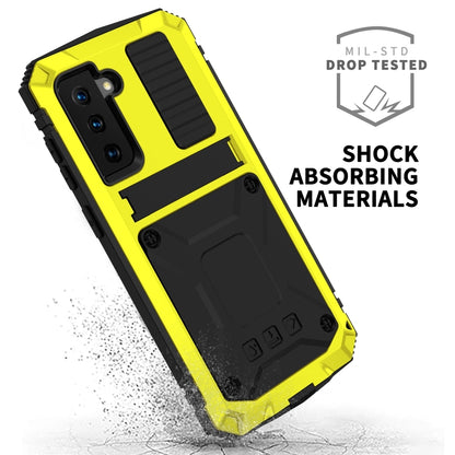 For Samsung Galaxy S21 5G R-JUST Shockproof Waterproof Dust-proof Metal + Silicone Protective Case with Holder(Yellow) - Galaxy S21 5G Cases by R-JUST | Online Shopping UK | buy2fix