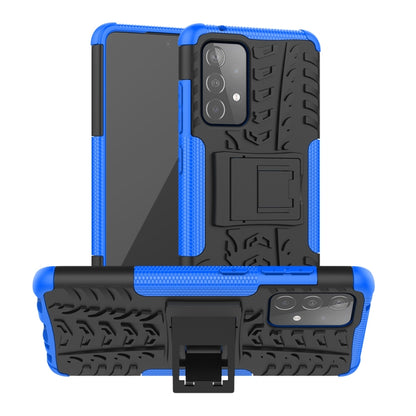 For Samsung Galaxy A52 5G / 4G Tire Texture Shockproof TPU+PC Protective Case with Holder(Blue) - Samsung Accessories by buy2fix | Online Shopping UK | buy2fix