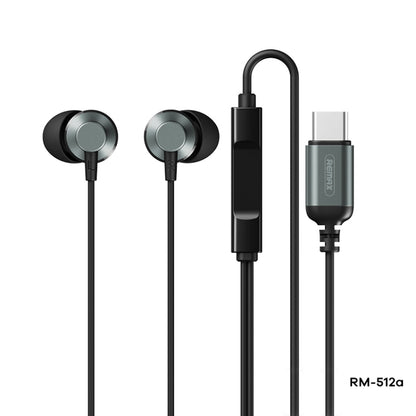 REMAX RM-512a USB-C / Type-C Metal  In-ear Wired Earphone, Support Music & Call, Not For Samsung Phones(Black) - Type-C Earphone by Galante | Online Shopping UK | buy2fix