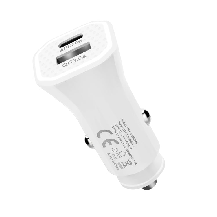 YSY-316PD20W QC3.0 USB + PD 20W USB-C / Type-C Polygon Dual Ports Fast Charging Car Charger(White) - In Car by buy2fix | Online Shopping UK | buy2fix