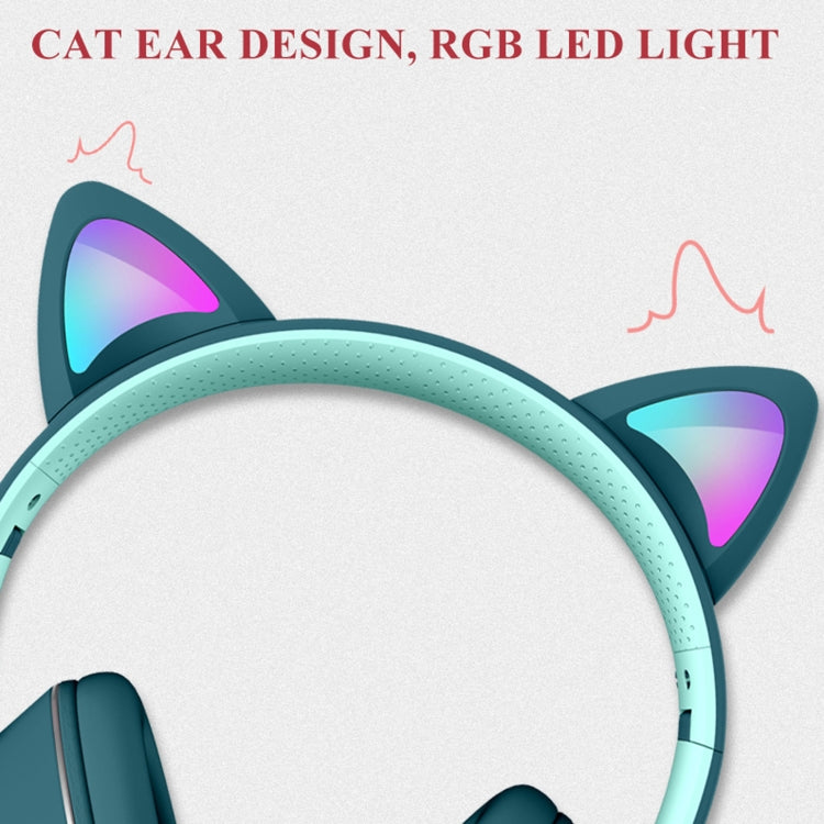 AKZ-022 USB + 3.5mm Port Cat Ear Design Foldable LED Headset with Mic(Dark Blue) - Multimedia Headset by buy2fix | Online Shopping UK | buy2fix