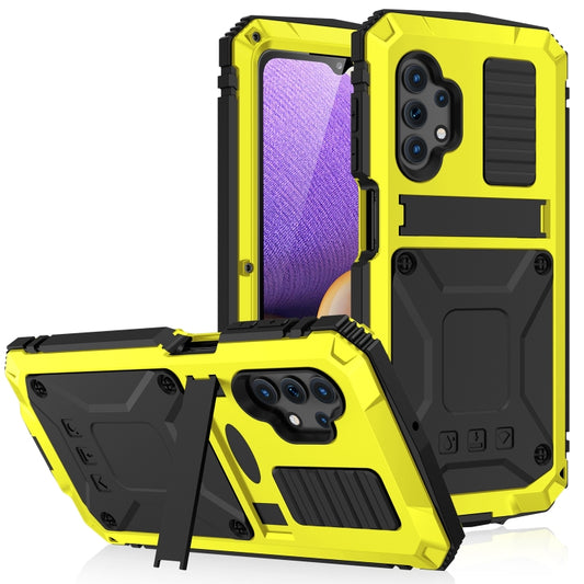 For Samsung Galaxy A32 5G / M32 5G R-JUST Waterproof Shockproof Dustproof Metal + Silicone Protective Case with Holder(Yellow) - Galaxy Phone Cases by R-JUST | Online Shopping UK | buy2fix