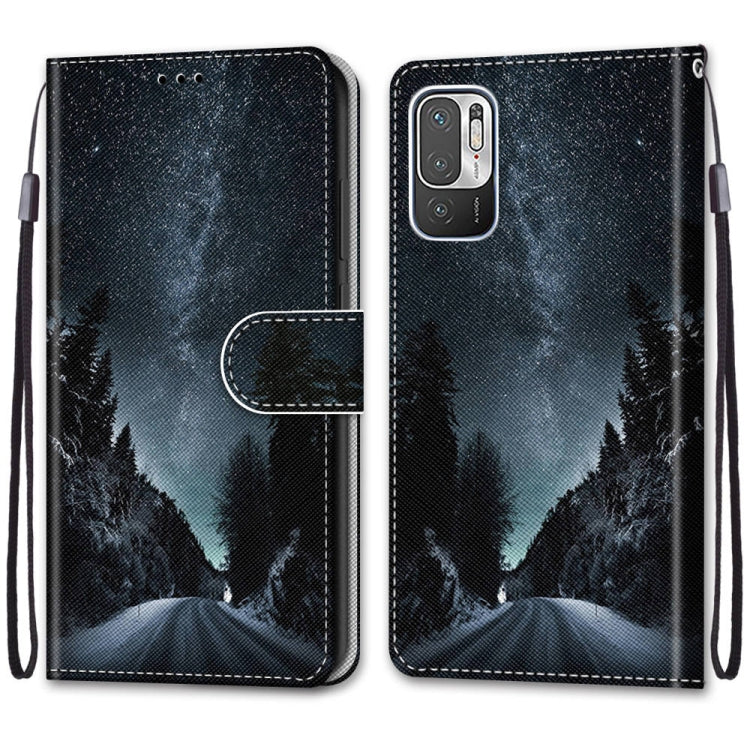 For Xiaomi Redmi Note 10 5G Coloured Drawing Cross Texture Horizontal Flip PU Leather Case with Holder & Card Slots & Wallet & Lanyard(Mountain Road Starry Sky) - Xiaomi Cases by buy2fix | Online Shopping UK | buy2fix