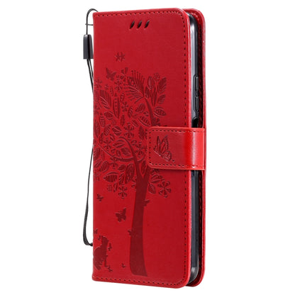 For Xiaomi Mi 11 Lite 5G Tree & Cat Pattern Pressed Printing Horizontal Flip PU Leather Case with Holder & Card Slots & Wallet & Lanyard(Red) - Xiaomi Cases by Diaobaolee | Online Shopping UK | buy2fix