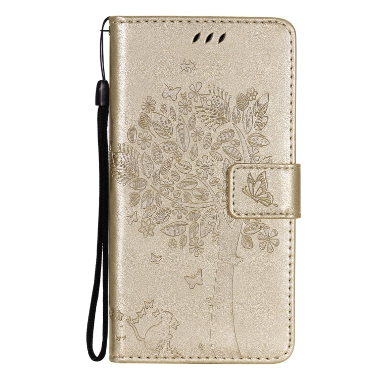 For Xiaomi Mi 11 Lite 5G Tree & Cat Pattern Pressed Printing Horizontal Flip PU Leather Case with Holder & Card Slots & Wallet & Lanyard(Gold) - Xiaomi Cases by Diaobaolee | Online Shopping UK | buy2fix