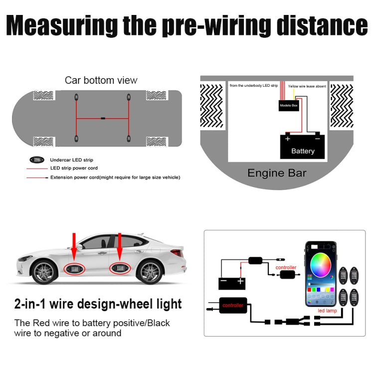 4 in 1 DC12V Car Mobile Phone Bluetooth APP Control  RGB Symphony Chassis Light with 16LEDs SMD-5050 Lamp Beads - In Car by buy2fix | Online Shopping UK | buy2fix