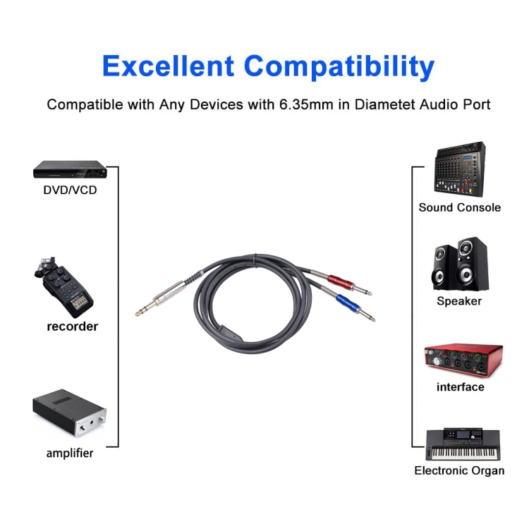 BLS0201-50 Stereo 6.35mm Male to Dual Mono 6.35mm Audio Cable, Length:5m - Consumer Electronics by buy2fix | Online Shopping UK | buy2fix