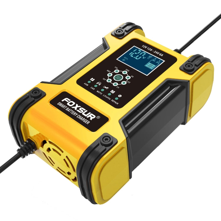 FOXSUR 12A / 12V / 24V Car / Motorcycle 7-stage Lead-acid Battery AGM Charger, Plug Type:JP Plug(Yellow) - In Car by FOXSUR | Online Shopping UK | buy2fix